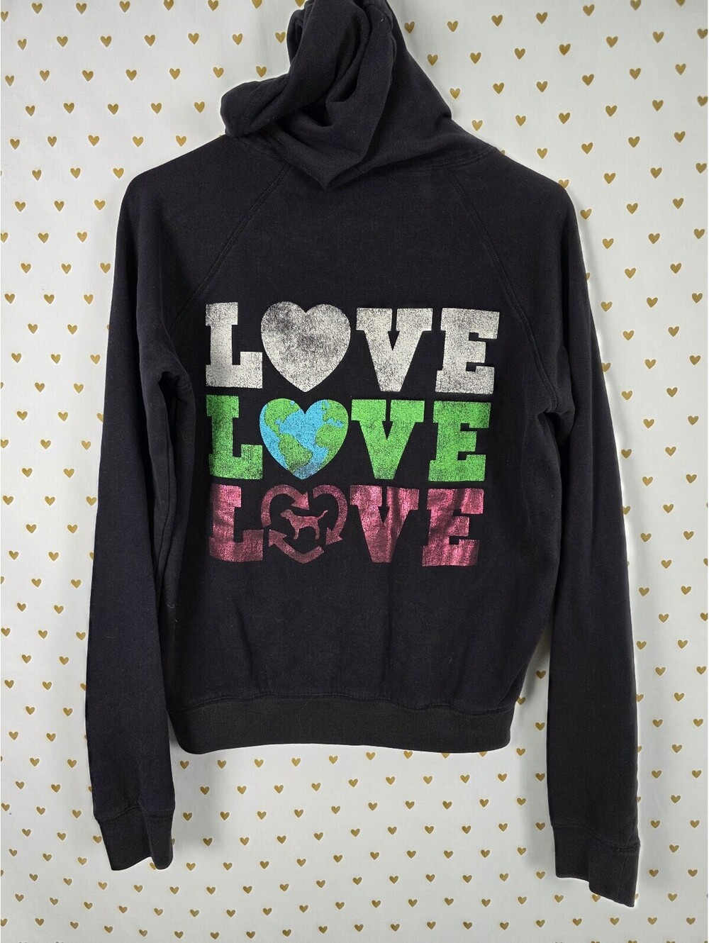 Victorias Secret Pink Vintage Pullover Hoodie LOVE Recycle Y2k MEDIUM